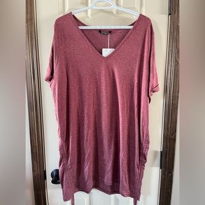 Plain Roll Sleeve Drawstring Side Ruched Hem T-Shirt